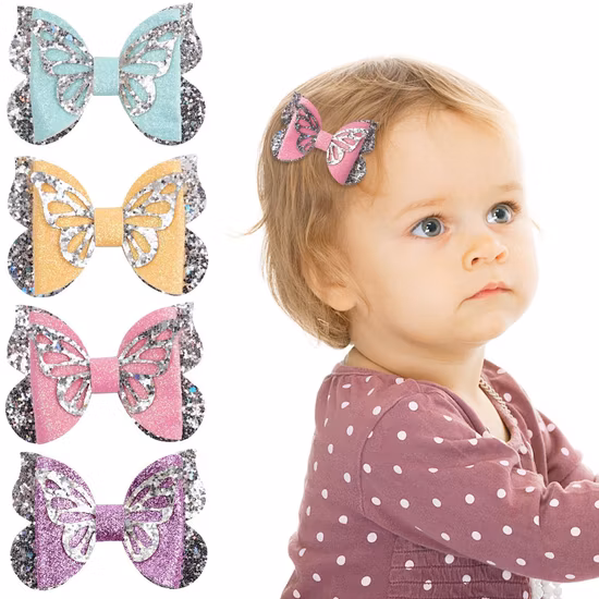 Fermaglio per capelli con fiocco in tessuto con paillettes Forcina per ragazza carina Accessori per capelli per bambini
